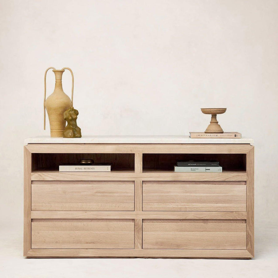 Sofita White Marble Dresser with Solid Oak Base Sofita White Marble Dresser with Solid Oak Base