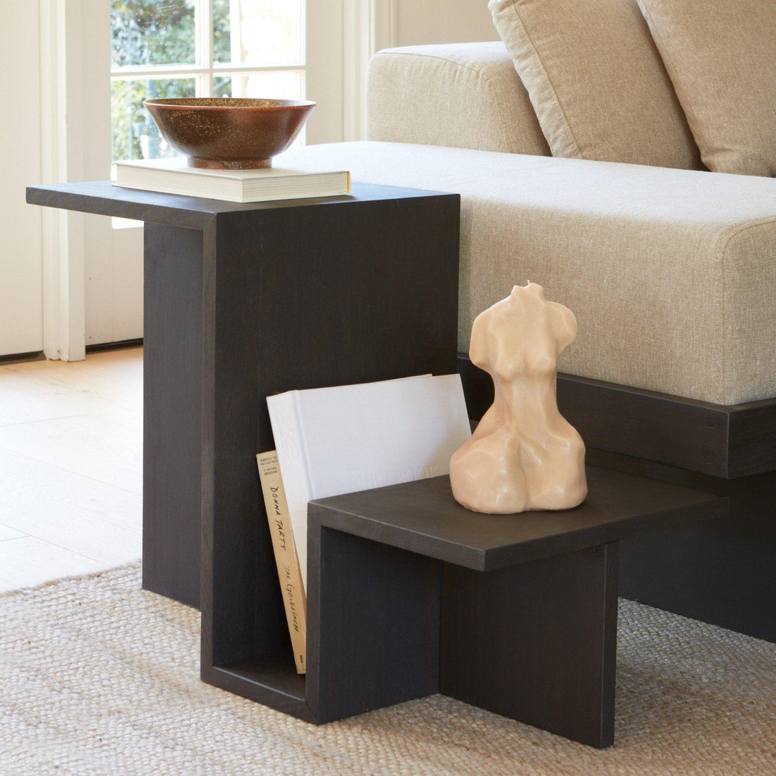Ojai Valley Side Table, Black - Built-In Magazine Rack